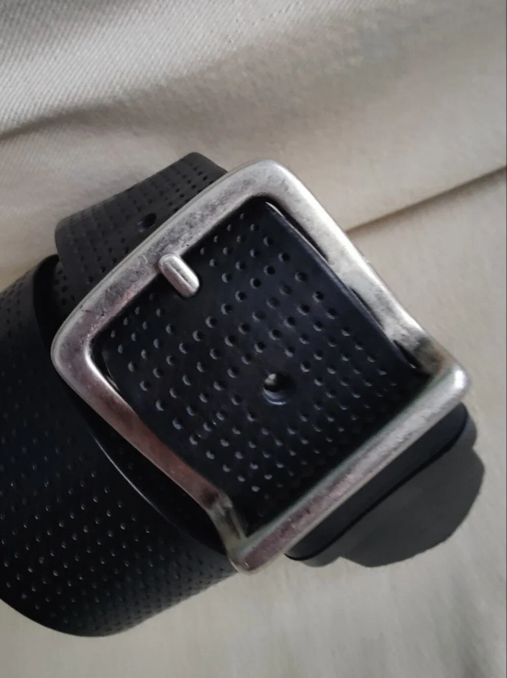 Carhartt Black Perforated Leather Belt with Silver Tone Metal Square Buckle